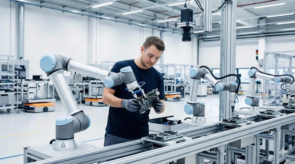 Operatore e cobot sulla stessa linea di assemblaggio
